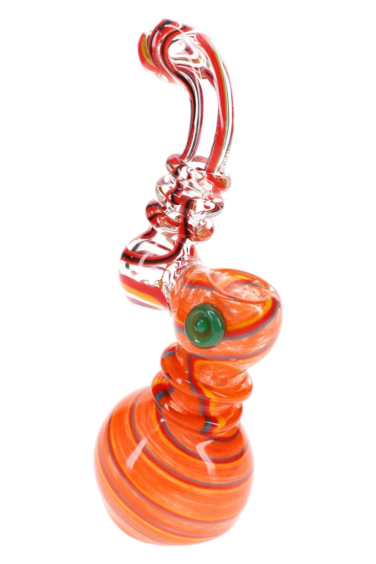 7.5" Swirl Striped Colorful Frit Clear Glass Sherlock Bubbler - B1539