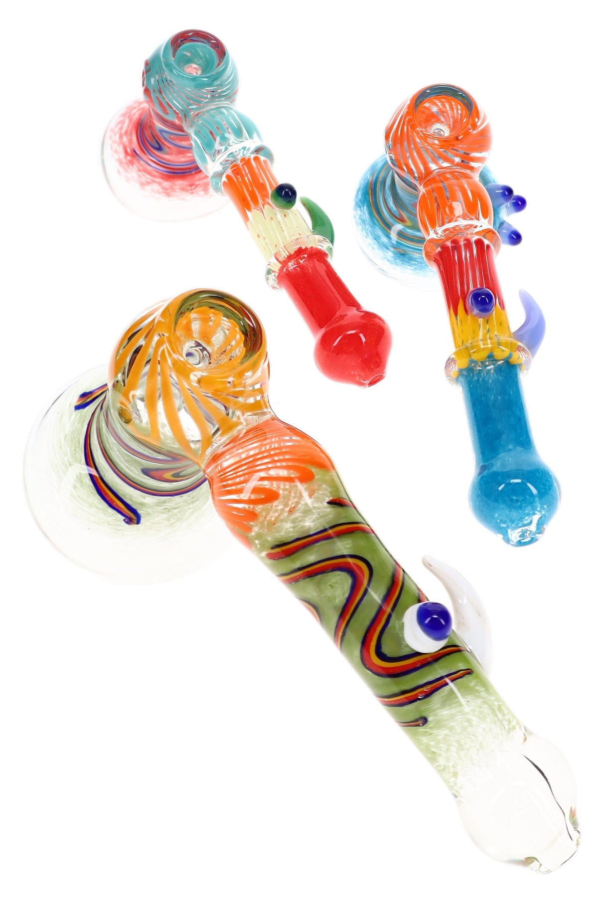 8" Colorful Rasta Swirl Frit Clear Glass Hammer Bubbler - B1540