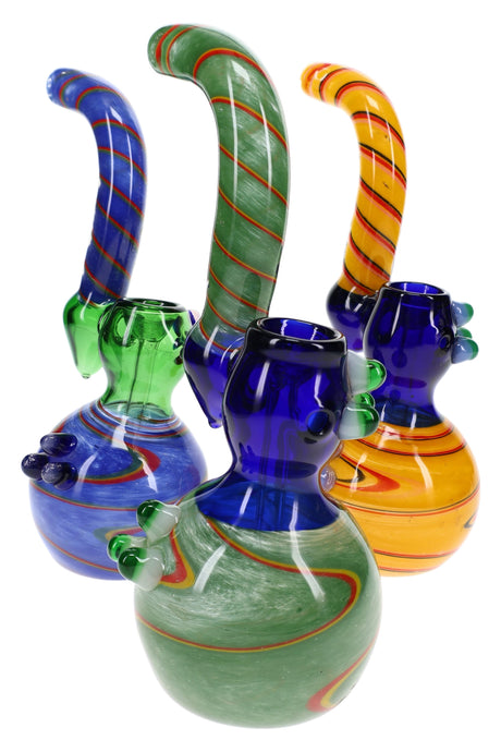 Assorted 9″ colorful frit Sherlock glass bubblers with Rasta swirl accents in multiple color mixes