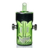 Front view of MJ Arsenal Frankenbubbler glass bubbler with green monster face, black hair and side bolts