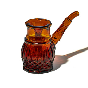 NWTN Home Highball glass bubbler in Baltic Amber with textured cut-glass body and curved mouthpiece