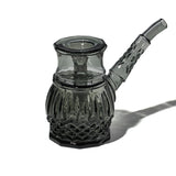 NWTN Home Highball glass bubbler in Charcoal with ribbed body, diamond texture, and angled mouthpiece