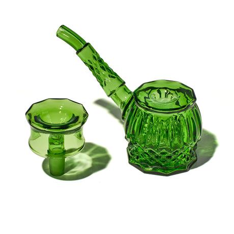 Emerald NWTN Home Highball glass bubbler with removable 14 mm slide separated from the textured base