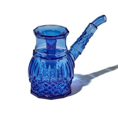 NWTN Home Highball glass bubbler in Lapis blue with removable slide, ribbed body, and diamond texture