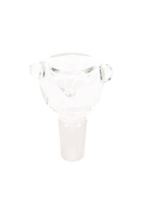 Clear 14.5 mm male glass bowl with rounded head and roll-stop nubs, shown upright on white background