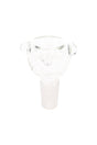 Clear 14.5 mm male glass bowl with rounded head and roll-stop nubs, shown upright on white background