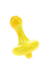 Yellow directional carb cap with smooth bulb handle and narrow tip to direct airflow; match to bucket diameter for best seal.