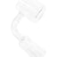 Side view of 30 mm flat-top quartz bucket banger with curved neck and glass-on-glass joint on white background.