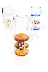 Assorted 6B Glass triple honeycomb ash catchers with clear bodies and blue, amber and white perc accents