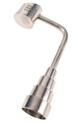 US-made GR2 titanium domeless nail with stepped universal joint and angled neck for male or female rigs, multi-size fit.