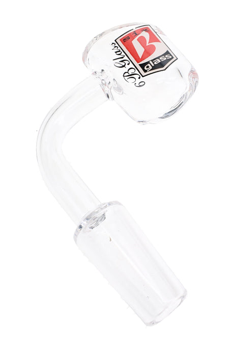 6B Glass clear quartz banger with 14.5 mm male joint, 4 mm thick domeless bucket, curved neck and branded logo