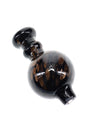 Sparkly black glass bubble carb cap with rounded handle and short spout for airflow control on quartz bangers; glossy finish, single piece.