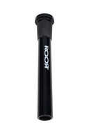 ROOR black reducing downstem with frosted ground joint section and logo, 18.8 mm to 14.5 mm connection.