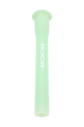 ROOR mint green reducing downstem standing upright, flared lip and ground joint detail visible, 18.8 mm to 14.5 mm.