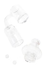 Clear quartz spinner banger with turbine carb cap and two 6 mm beads shown separately; domeless bucket design.