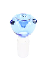 Blue 18.8 mm male glass bowl with rounded head, clear frosted joint, and raised side dots