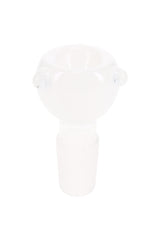 Milky White 18.8 mm male glass bowl with rounded head, clear frosted joint, and raised side dots