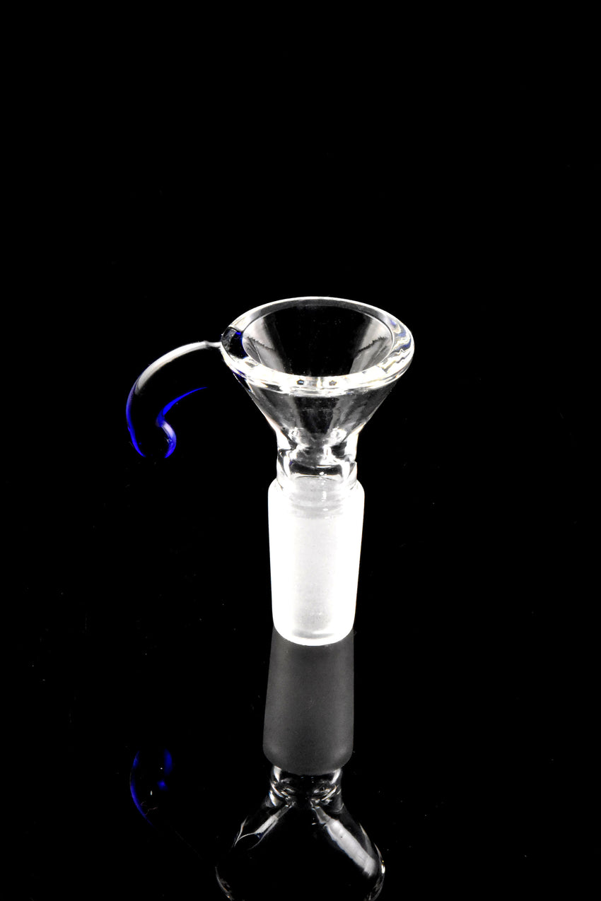 14.5mm Male Clear Glass on Glass Bowl with Colored Handle - BS853