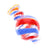 Red, blue, and clear spiral striped bubble carb cap with rounded profile for spinning airflow on a flat-top quartz banger.