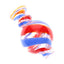 Red, blue, and clear spiral striped bubble carb cap with rounded profile for spinning airflow on a flat-top quartz banger.