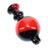 Black and red swirl striped glass bubble carb cap with glossy finish and bubble head for improved concentrate vaporization.