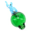 Light blue elephant bubble carb cap perched on green glass bubble base, designed to spin and guide airflow on a dab rig.