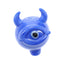 Blue glass cyclops carb cap with single eye and small horn handles; dome style for airflow control and heat retention on compatible quartz bangers.