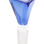 Blue triangle 14.5 mm male glass bowl with frosted joint, faceted design for bongs, isolated on white.