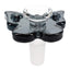 Smoke-gray butterfly glass bowl, 14.5 mm male frosted joint, clear cup with decorative wings that act as handles, front view.