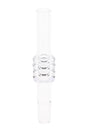 Clear quartz 10 mm dab straw nail with triple-ring grip section and tapered tip, upright on white background