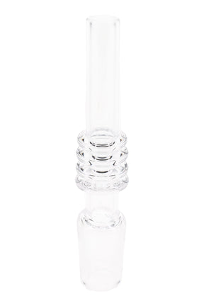 Clear quartz 14.5 mm dab straw nail with triple-ring grip section and frosted male joint, upright on white background
