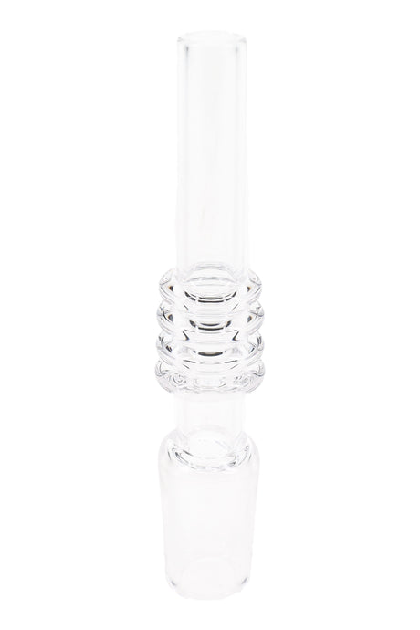 Clear quartz 14.5 mm dab straw nail with triple-ring grip section and frosted male joint, upright on white background