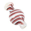 White glass bubble carb cap with plum spiral striping, side angle detail highlighting the colorful swirl accent
