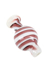 White glass bubble carb cap with plum spiral striping, side angle detail highlighting the colorful swirl accent