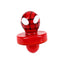 Red Spider Hero glass carb cap with black web pattern and white eyes, angled close-up, airflow control topper
