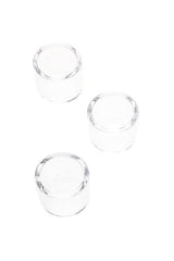 Three clear 19 mm quartz bucket inserts for dab rig bucket use, shown top-down on a white background