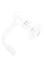 Clear quartz terp slurper banger with curved arm, flat dish, and frosted male joint on white background