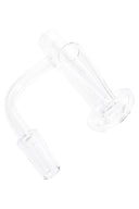 Clear long neck quartz terp slurper banger with funnel slide, 14.5 mm male 90° joint, and flat dish