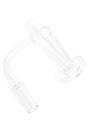 Clear long neck quartz terp slurper banger with funnel slide, 14.5 mm male 90° joint, and flat dish