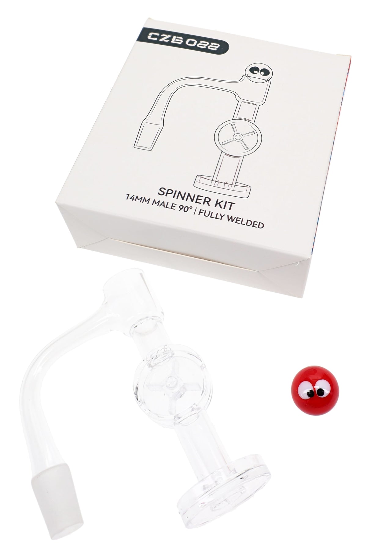 Fully welded quartz banger spinner kit with 2.5 mm bucket and water wheel-style accessory pieces