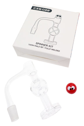 Fully welded quartz banger spinner kit with 2.5 mm bucket and water wheel-style accessory pieces