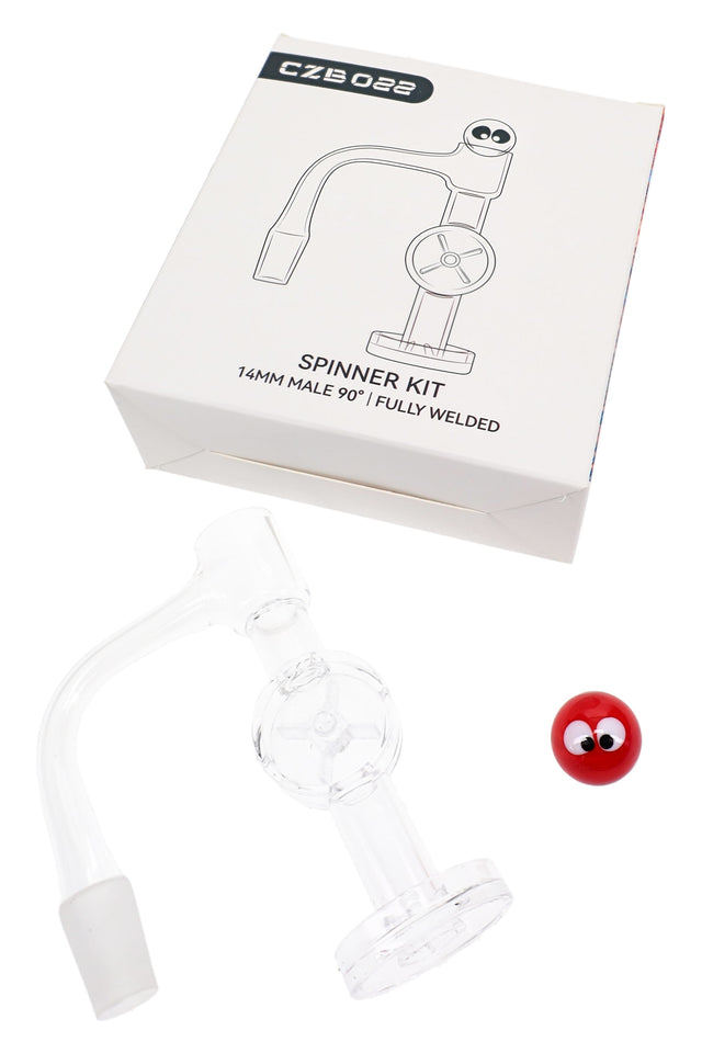 Fully welded quartz banger spinner kit with 2.5 mm bucket and water wheel-style accessory pieces