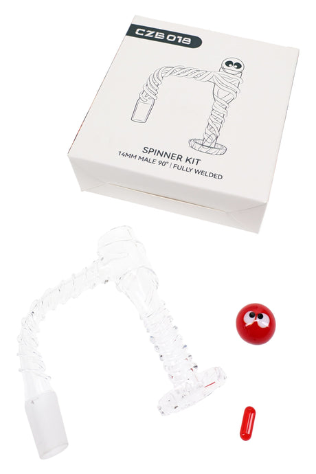 Quartz vine terp slurper banger kit with 14.5 mm male 90° joint, capsule bead, and eye bead