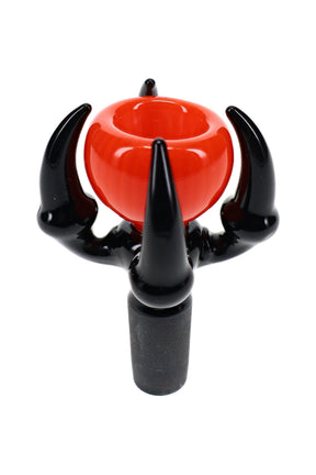 Colorful claw glass bowl with 14.5 mm male joint, black claw design, and bright assorted glass body