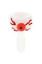Eyeball glass bowl with 14.5 mm male joint, rounded novelty eye design, and clear glass connection