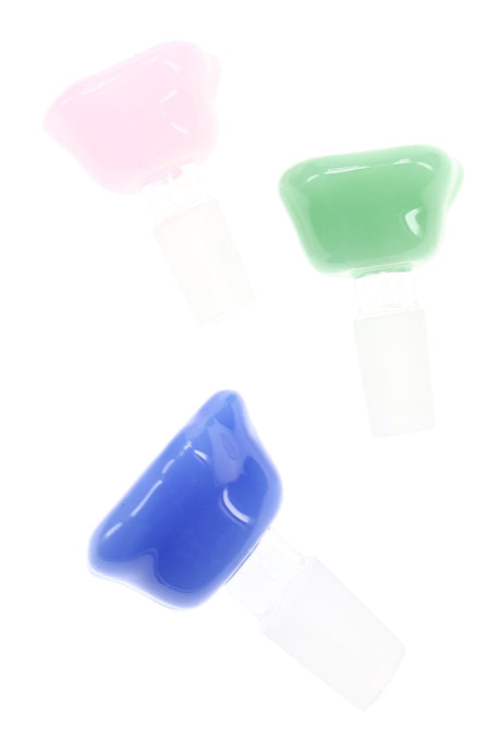 Alternate angle of wavy flower glass bowl showing bright slime color detail and male joint connection