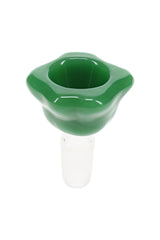 Bright slime flower glass bowl with 14.5 mm male joint, wavy petals, and colorful bong accessory shape