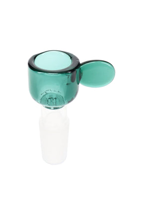 Colored glass screen bowl with 14.5 mm male joint, built-in screen, and rounded accessory shape