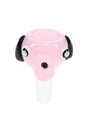 Colored dog glass bowl with 14.5 mm male joint, playful animal shape, and assorted glass detail