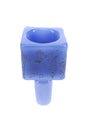 Decal colored cube glass bowl with 14.5 mm male joint, blue-green glass, and decorative artwork
